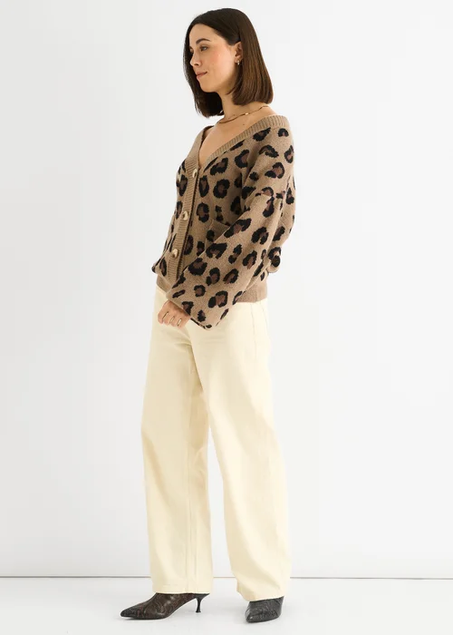 Gini London Camel Animal Print Knit Short Cardigan - Large/Extra Large Image 4