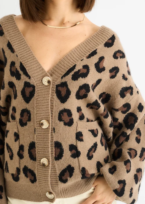 Gini London Camel Animal Print Knit Short Cardigan - Large/Extra Large Image 3