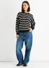 Gini London Black Stripe Chunky Knit Oversized Jumper - M/L Image 1