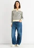 Gini London Cream Recycle Stripe V Neck Collar Knit Jumper - M/L Image 1