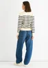 Gini London Cream Recycle Stripe V Neck Collar Knit Jumper - M/L Image 2