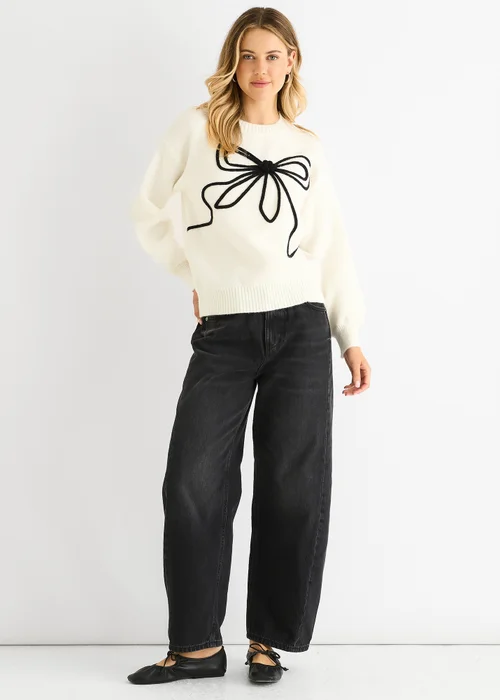 Gini London Clear Contrast Bow pattern oversized Jumper - Medium/Large Image 1