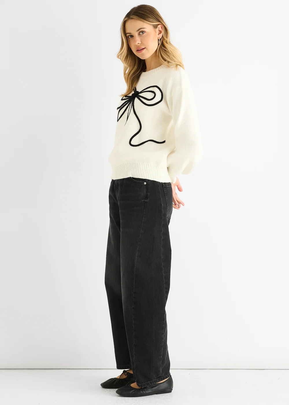 Gini London Clear Contrast Bow pattern oversized Jumper - Medium/Large Image 4