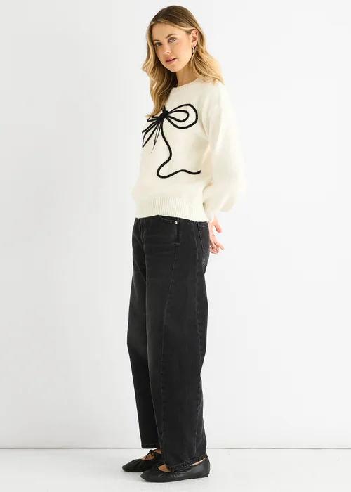 Gini London Clear Contrast Bow pattern oversized Jumper - Medium/Large Image 4