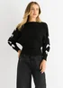 Gini London Black Slash Neck Crop Bow Knit Jumper - L/XL Image 3
