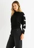 Gini London Black Slash Neck Crop Bow Knit Jumper - M/L Image 4