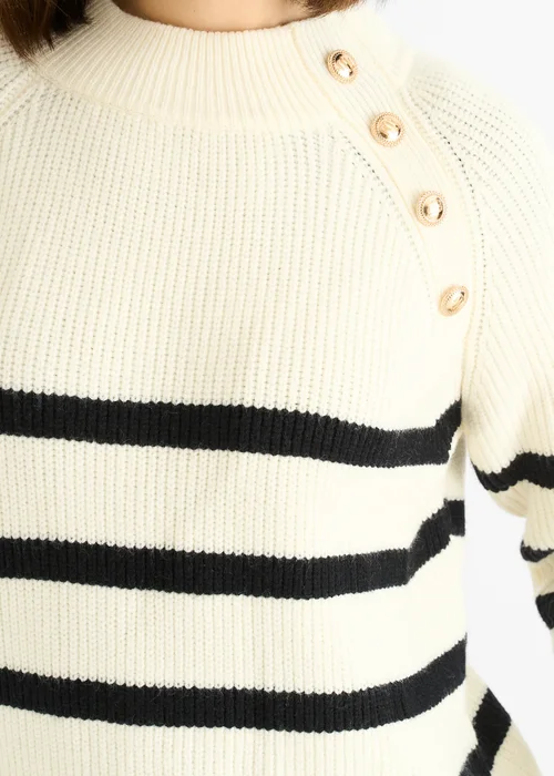 Gini London Cream Stripe Cable Knit Button Oversized Jumper - M/L Image 3