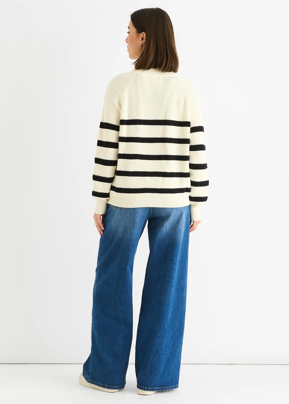 Gini London Cream Stripe Cable Knit Button Oversized Jumper - M/L Image 2