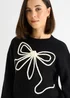 Gini London Black Contrast Bow pattern oversized Jumper - L/XL Image 3