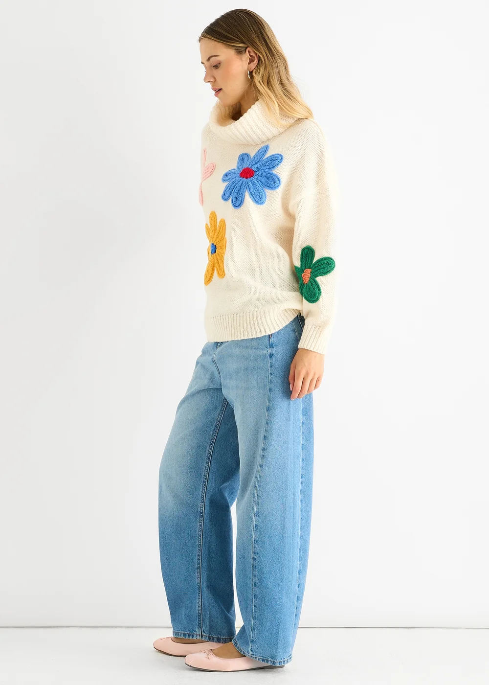 Gini London Clear Floral Applique Oversized Jumper - Medium/Large Image 4