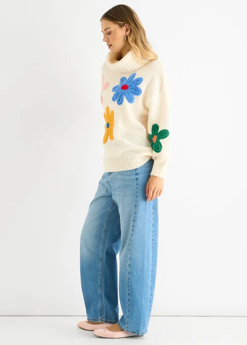 Gini London Clear Floral Applique Oversized Jumper - Medium/Large Image 4