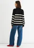 Gini London Black Stripe Cable Knit Button Oversized Jumper - Small/Medium Image 3
