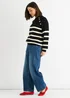 Gini London Black Stripe Cable Knit Button Oversized Jumper - Small/Medium Image 5