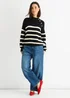Gini London Black Stripe Cable Knit Button Oversized Jumper - Small/Medium Image 2