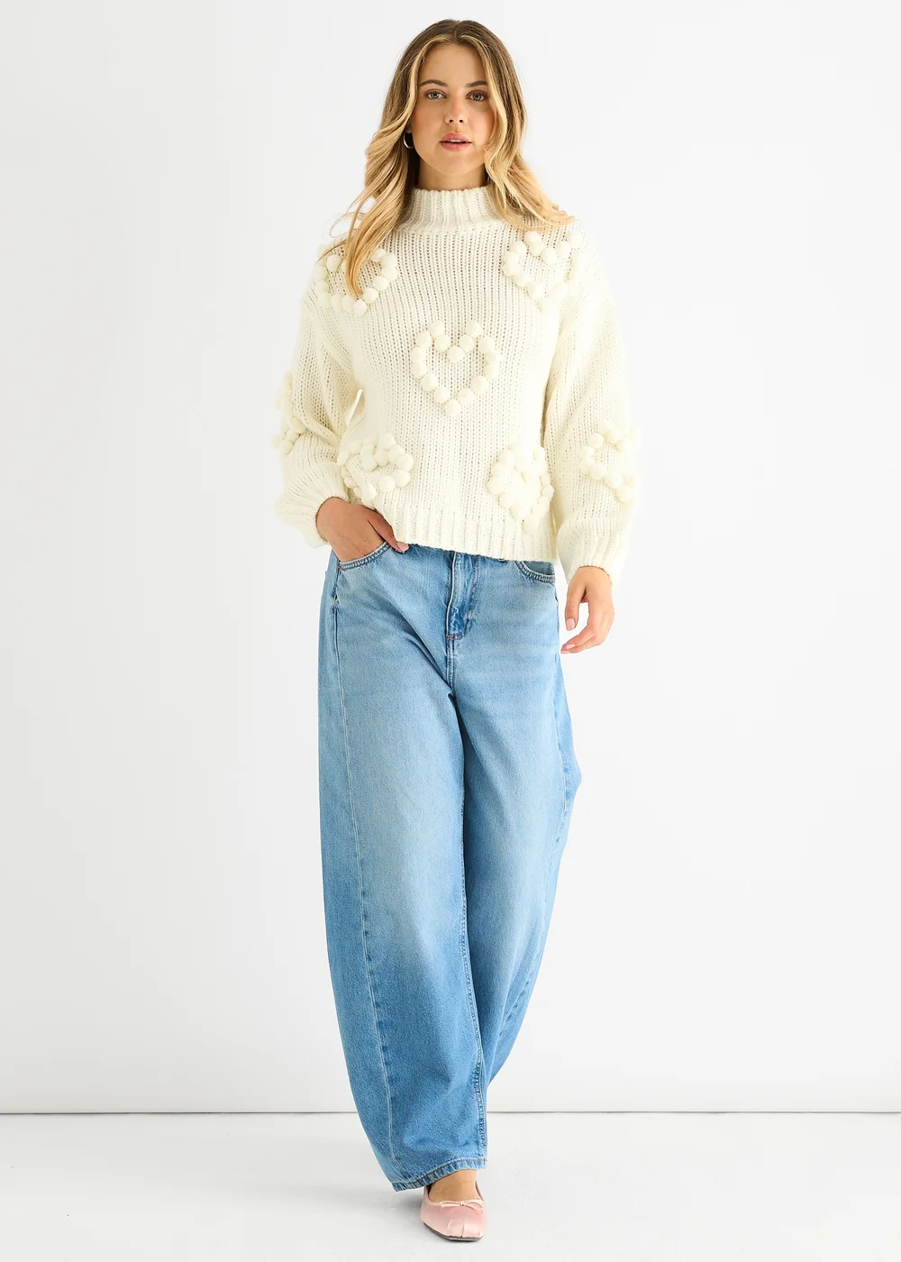 Gini London Clear Heart Bubble Chunky Knit High Neck Jumper - Large/Extra Large Image 1
