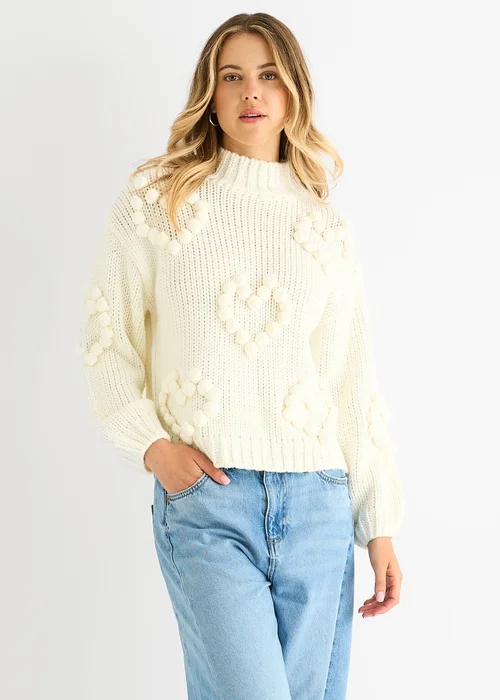 Gini London Clear Heart Bubble Chunky Knit High Neck Jumper - Large/Extra Large Image 3