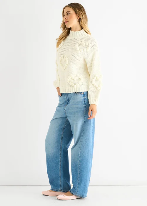Gini London Clear Heart Bubble Chunky Knit High Neck Jumper - Large/Extra Large Image 4