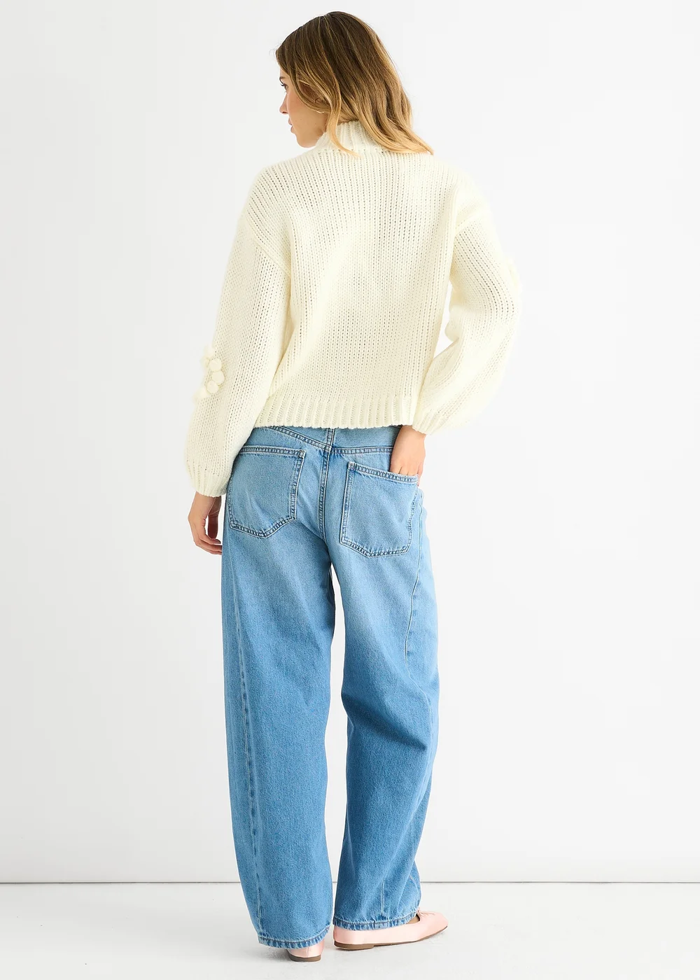 Gini London Clear Heart Bubble Chunky Knit High Neck Jumper - Large/Extra Large Image 2