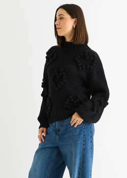 Gini London Black Heart Bubble Chunky Knit High Neck Jumper - Small/Medium Image 4