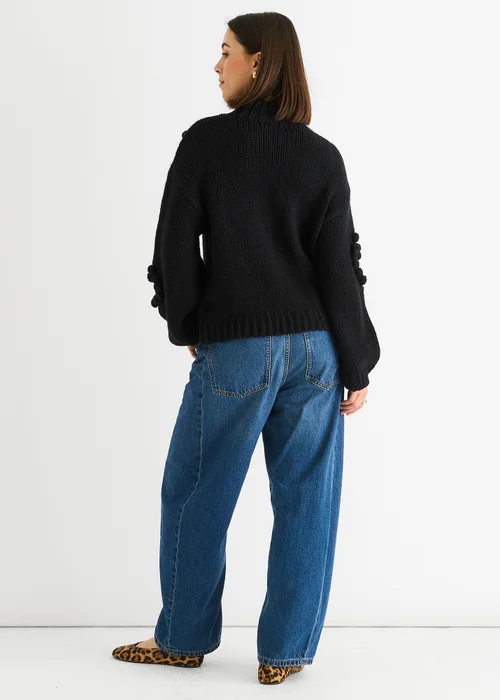 Gini London Black Heart Bubble Chunky Knit High Neck Jumper - Small/Medium Image 2