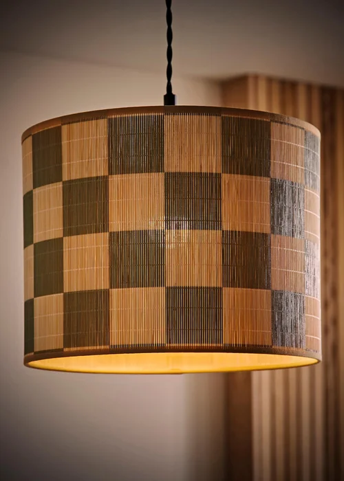 ValueLights Lori Green Checker Bamboo Easy Fit Lampshade - One Size Image 2