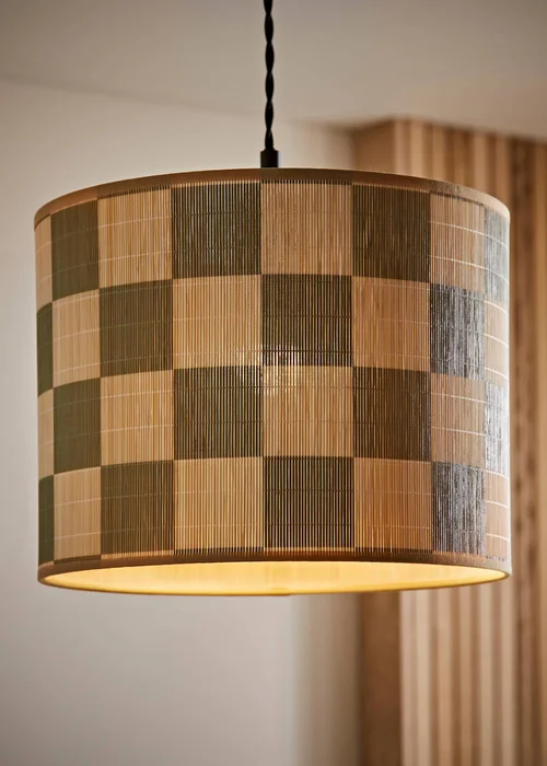 ValueLights Lori Green Checker Bamboo Easy Fit Lampshade - One Size Image 1