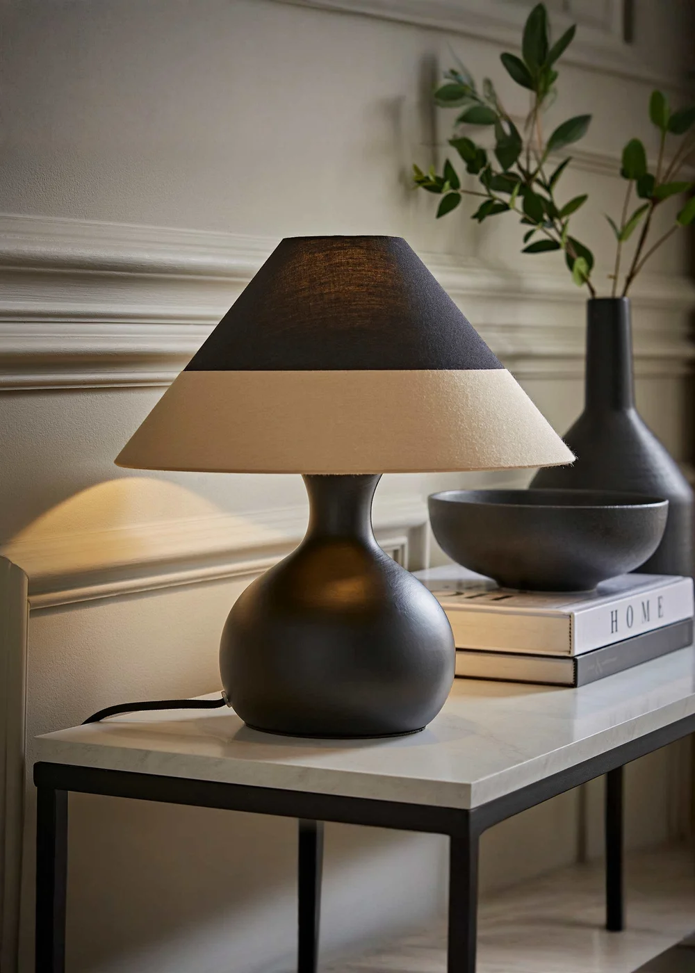 ValueLights Rupert Black Table Lamp with Cone Lampshade - One Size Image 1