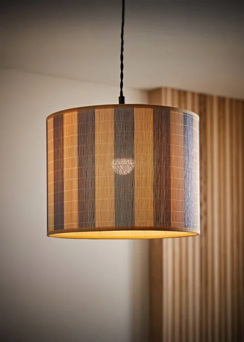 ValueLights Lori Blue Stripe Bamboo Easy Fit Lampshade - One Size Image 1