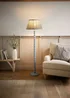 ValueLights Powder Blue Bobbin Floor Lamp with Floral Pleated Lampshade - One Size Image 1