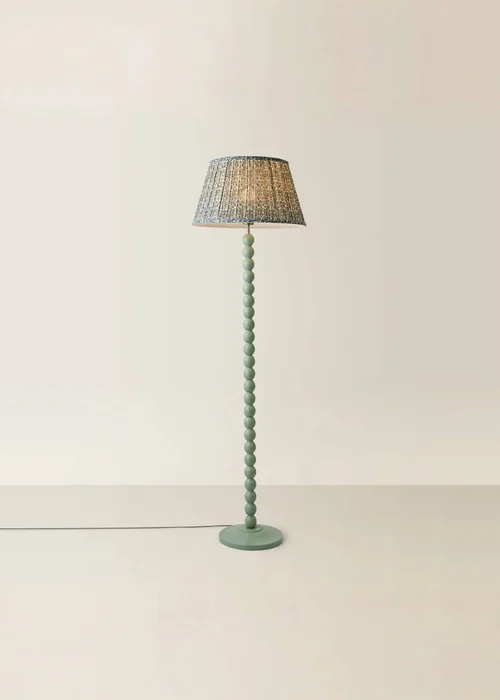 ValueLights Sage Green Bobbin Floor Lamp with Floral Pleated Lampshade - One Size Image 3