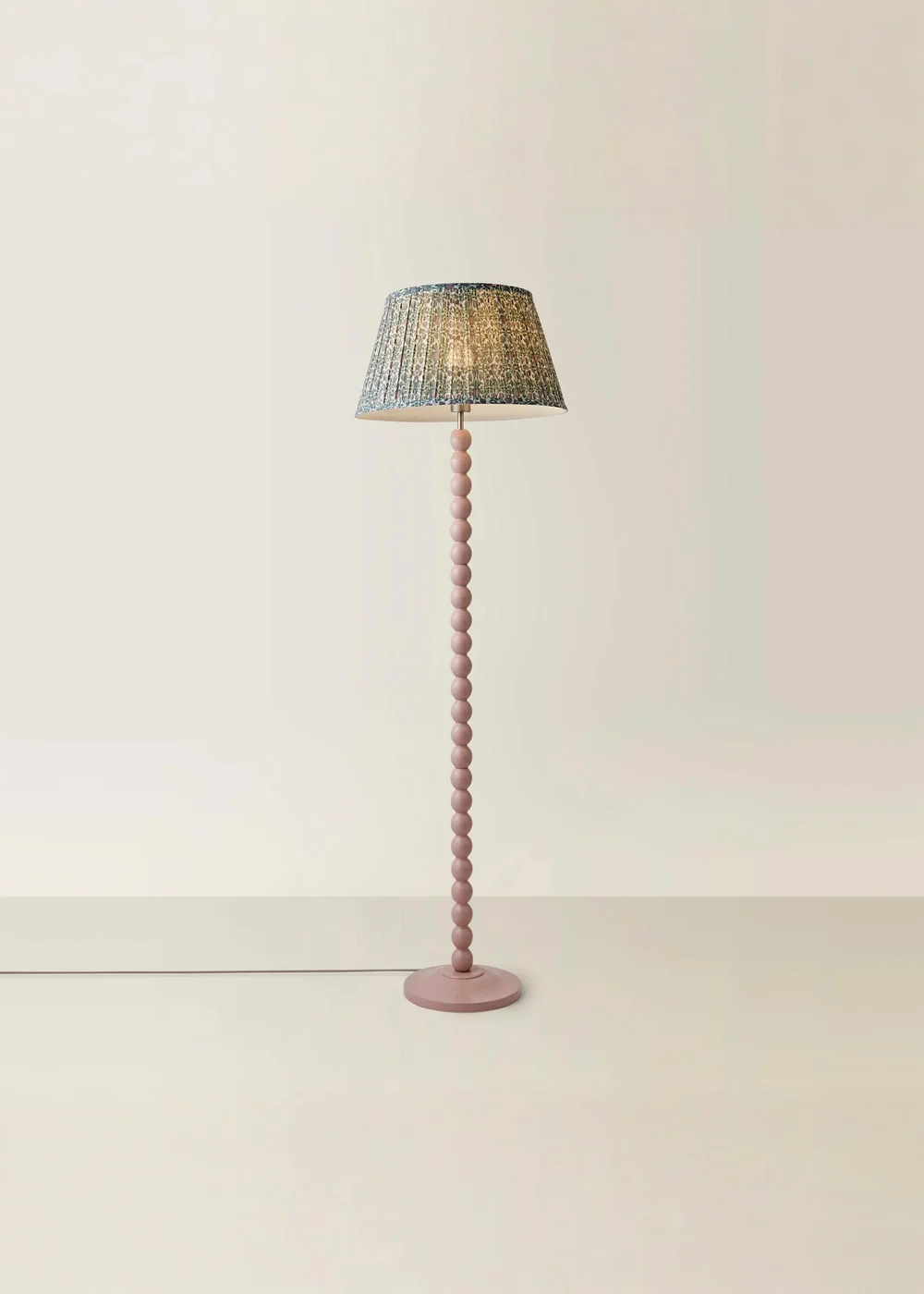 ValueLights Rose Pink Bobbin Floor Lamp with Floral Pleated Lampshade - One Size Image 5