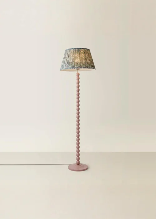 ValueLights Rose Pink Bobbin Floor Lamp with Floral Pleated Lampshade - One Size Image 3