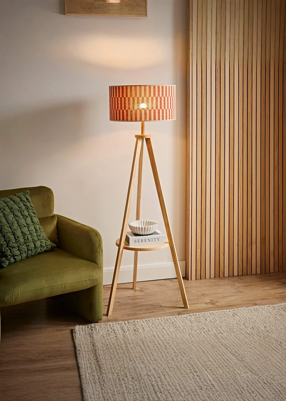 ValueLights Morrigan Natural Floor Lamp with Orange Bamboo Lampshade - One Size Image 1