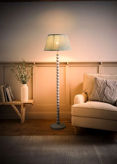 ValueLights Powder Blue Bobbin Floor Lamp with Leaf Pleated Lampshade - One Size Image 2