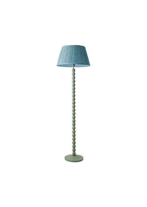 ValueLights Sage Green Bobbin Floor Lamp with Leaf Pleated Lampshade - One Size Image 5