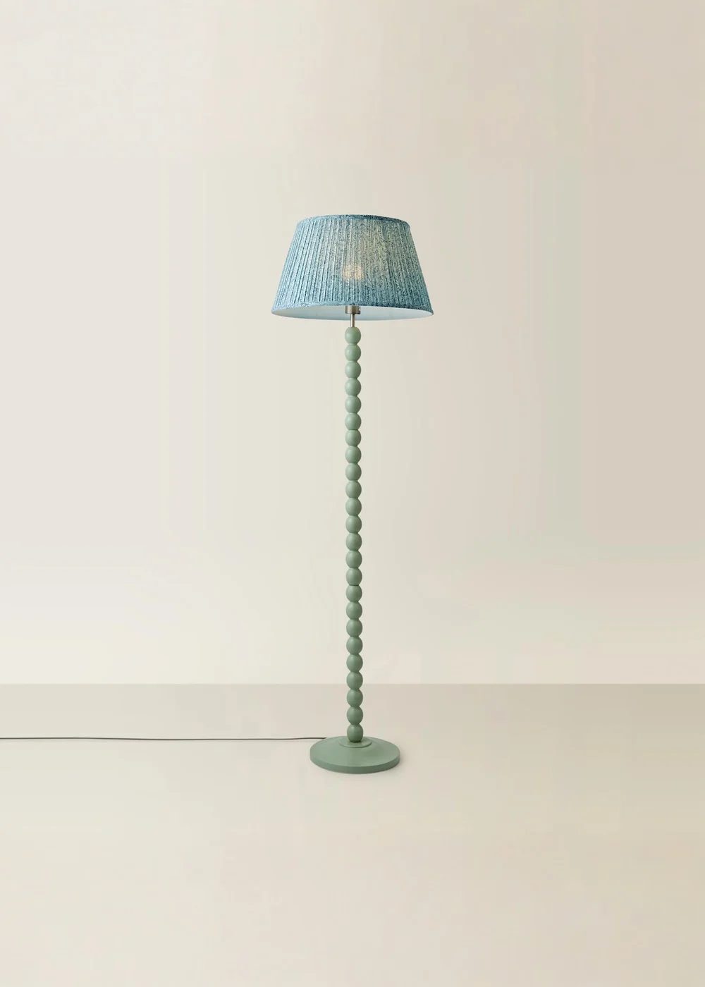 ValueLights Sage Green Bobbin Floor Lamp with Leaf Pleated Lampshade - One Size Image 3