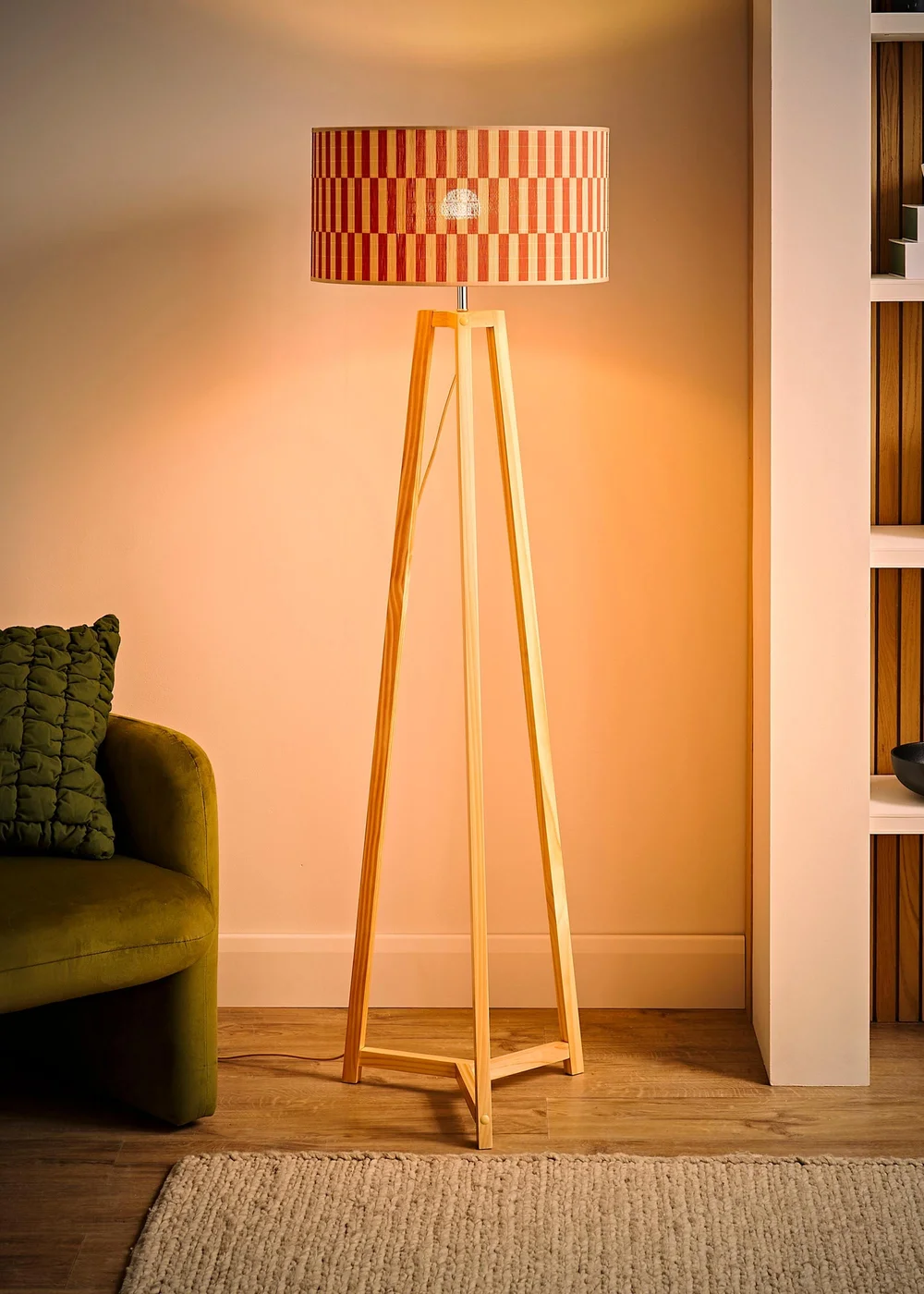 ValueLights Lottie Natural Floor Lamp with Orange Bamboo Lampshade - One Size Image 3