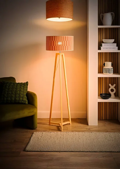 ValueLights Lottie Natural Floor Lamp with Orange Bamboo Lampshade - One Size Image 2