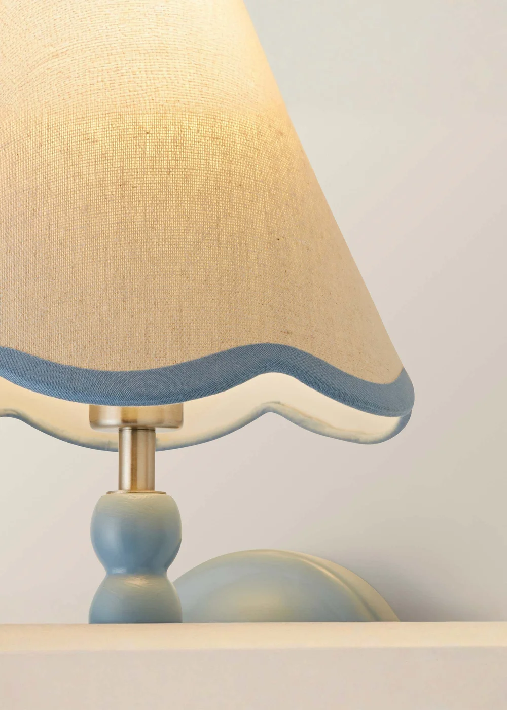 ValueLights Pair of Powder Blue Bobbin Wall Lights with Scallop Lampshades - One Size Image 4