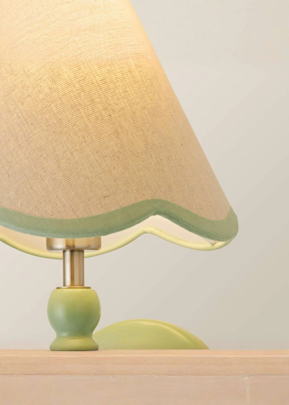 ValueLights Pair of Sage Green Bobbin Wall Lights with Scallop Lampshades - One Size Image 4
