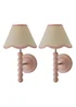 ValueLights Pair of Rose Pink Bobbin Wall Lights with Scallop Lampshades - One Size Image 1