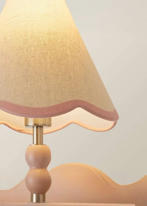 ValueLights Pair of Rose Pink Bobbin Wall Lights with Scallop Lampshades - One Size Image 4