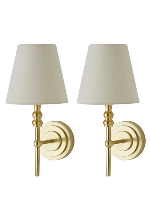 ValueLights Pair of Maggie Brushed Gold Wall Lights - One Size Image 1