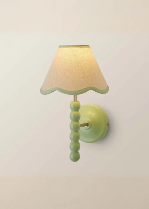 ValueLights Sage Green Bobbin Wall Light with Scallop Lampshade - One Size Image 3