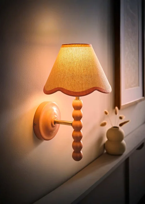 ValueLights Rose Pink Bobbin Wall Light with Scallop Lampshade - One Size Image 2