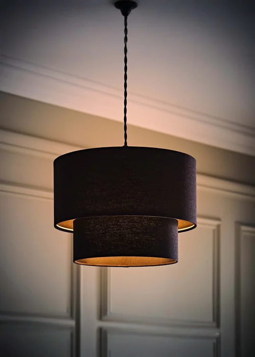 ValueLights Jodie Two Tier Black Linen Easy Fit Lampshade - One Size Image 2