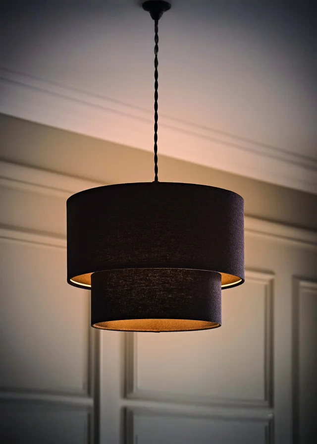 ValueLights Jodie Two Tier Black Linen Easy Fit Lampshade