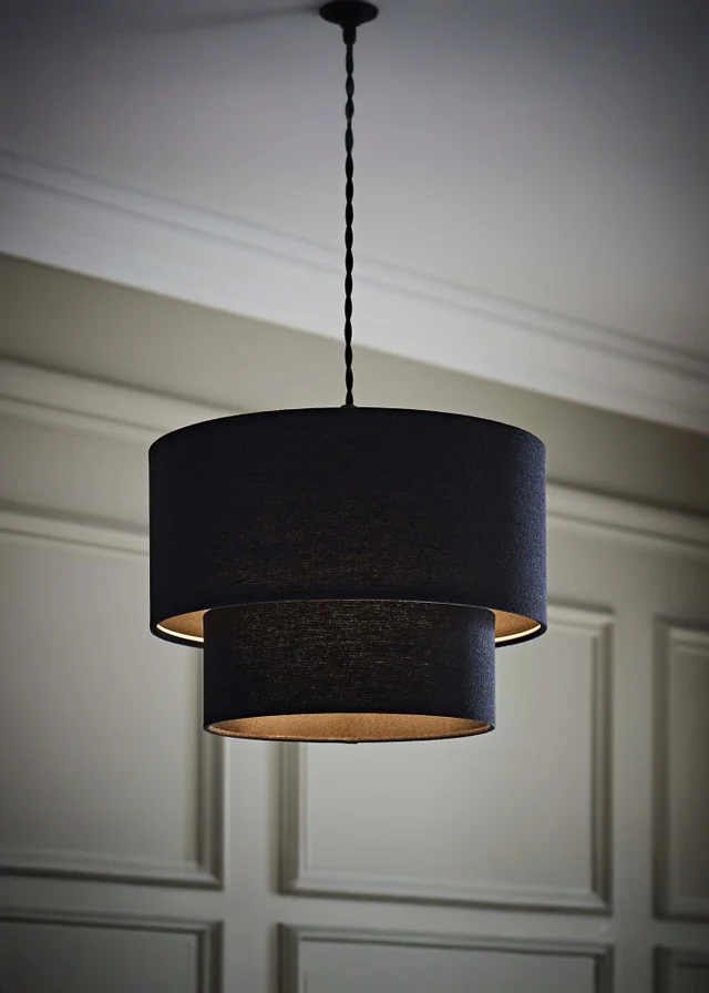 ValueLights Jodie Two Tier Black Linen Easy Fit Lampshade