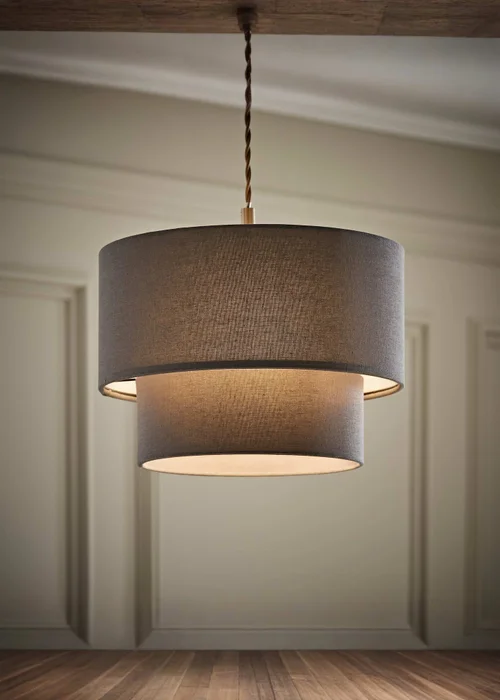ValueLights Jodie Two Tier Grey Linen Easy Fit Lampshade - One Size Image 1