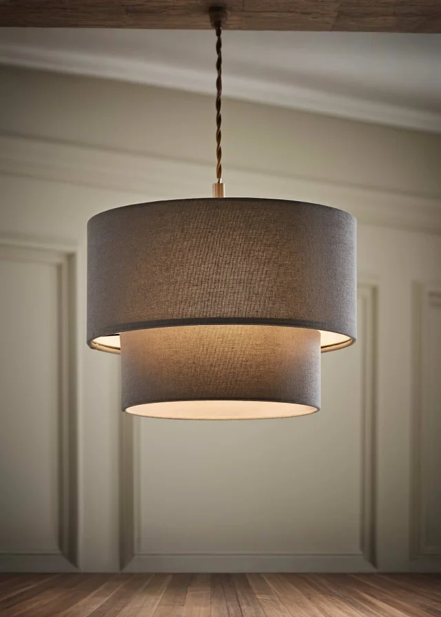 ValueLights Jodie Two Tier Grey Linen Easy Fit Lampshade